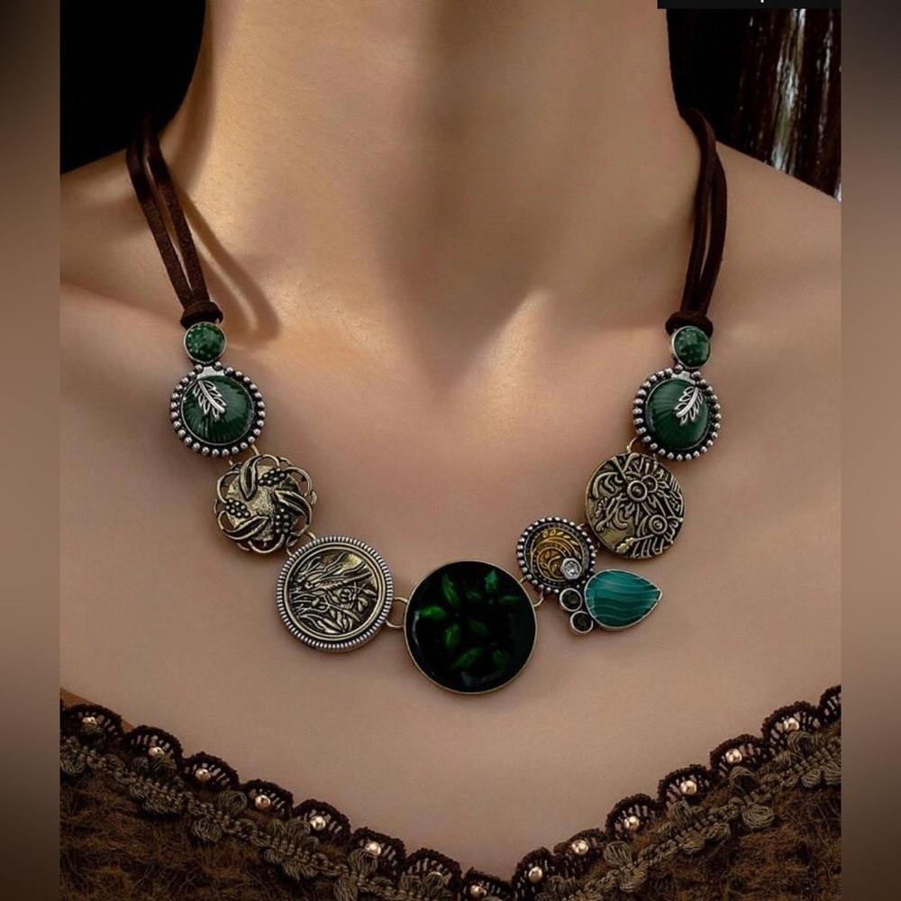 Set of Western Bohemian Necklace & Bracelet. Silver-plated